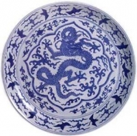 最扁硕的展品--明嘉靖青花龙纹盘