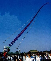 长达数十米的大龙风筝在天安门广场升入空中